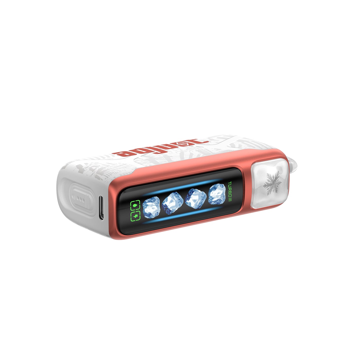 Adjust MyCool Tigers Blood 40K Puffs Disposable Vape - White and coral-colored device featuring a tropical blend of fruit flavors with adjustable cooling levels, 5% nicotine strength, and a vibrant design, with a clear display of customizable options.