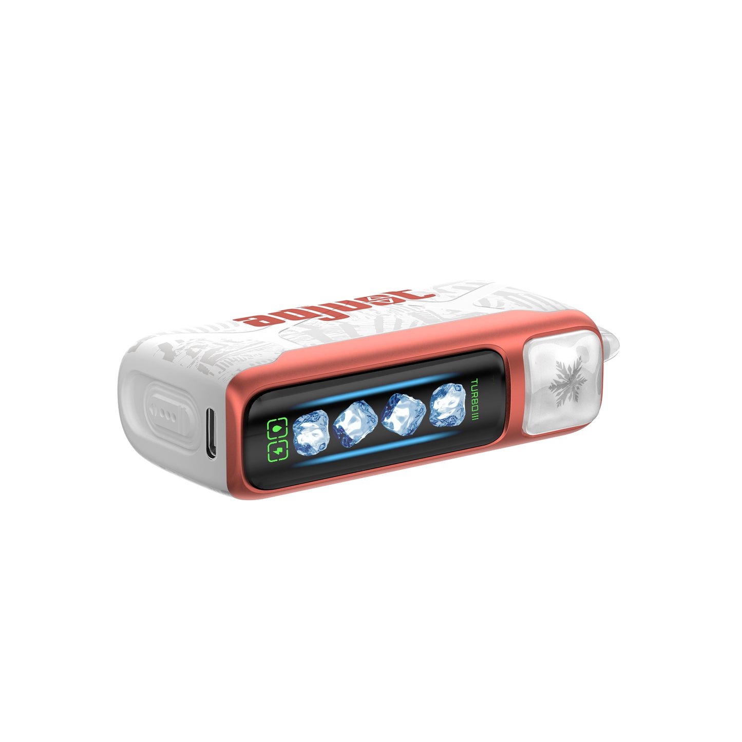 Adjust MyCool Watermelon Ice 40K Puffs Disposable Vape - White and coral-colored device featuring watermelon flavor with adjustable cooling levels, 5% nicotine strength, and a vibrant design, with a clear display of customizable options.