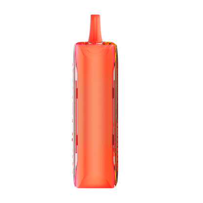 Adjust MyFlavor Watermelon Mango Peach vape device with a vibrant red, orange, and green design. Features 6 adjustable flavor profiles, including Watermelon Mango Peach, with Burst Mode (up to 20K puffs) and Normal Mode (up to 40K puffs), offering a customizable vaping experience with an interactive screen.