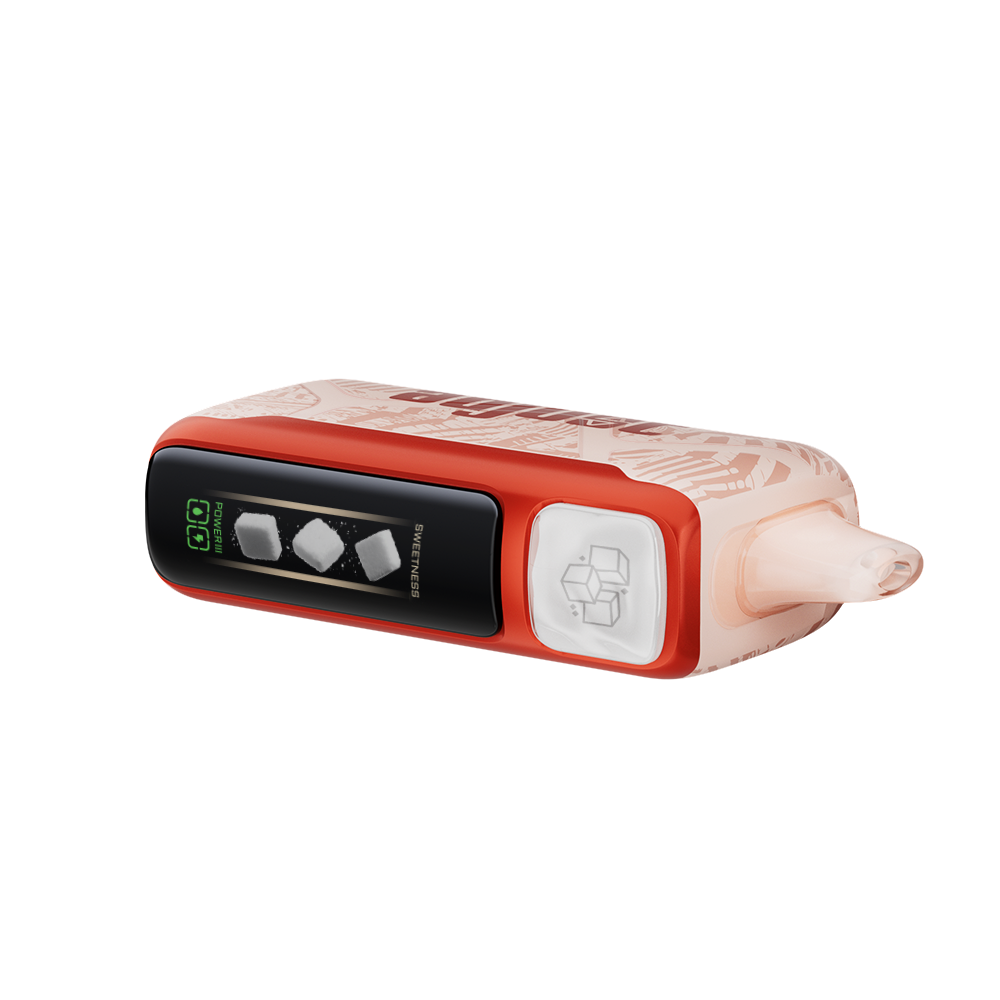 Adjust MySweet Disposable Vape Device in Red and White - Featuring a sleek rechargeable design with adjustable sweetness levels displayed on an interactive screen, offering a modern vaping experience.
